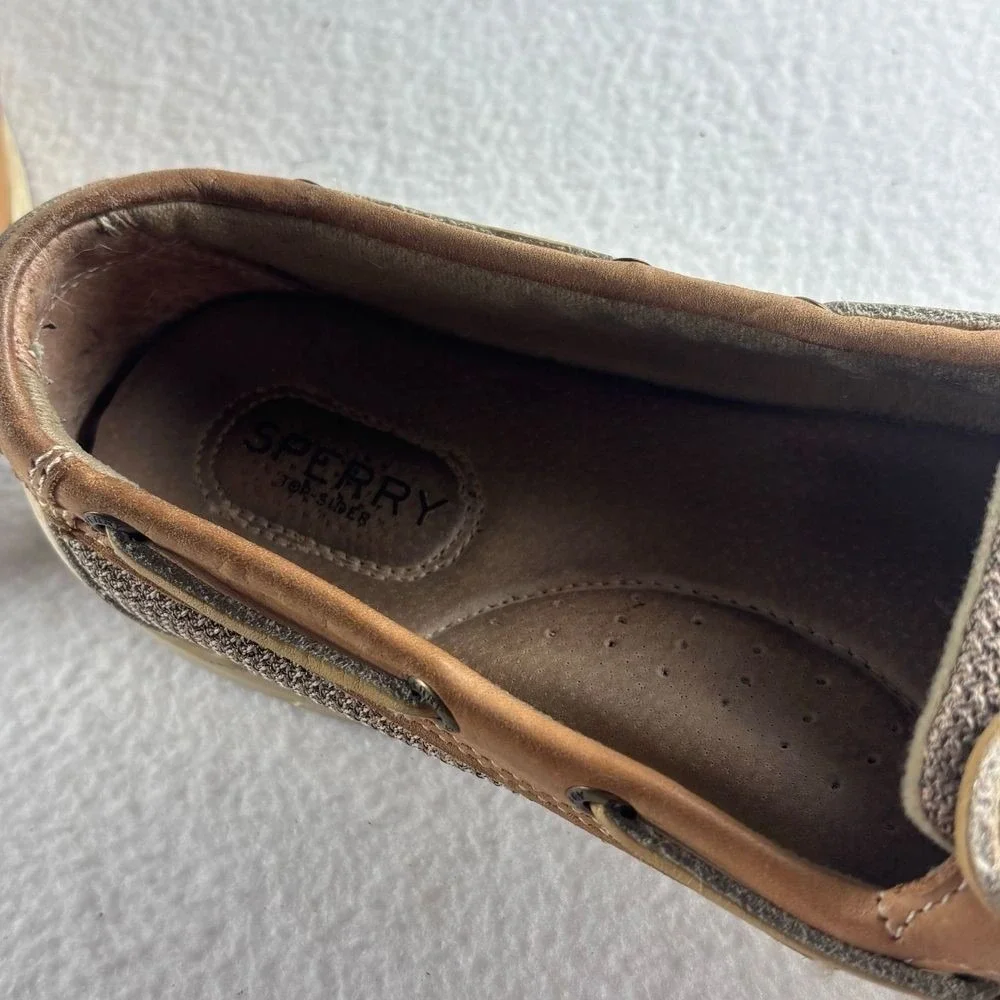 Sperry Top-Sider Boat Shoes Leather Mesh Nautical Preppy Coastal Brown Tan 10